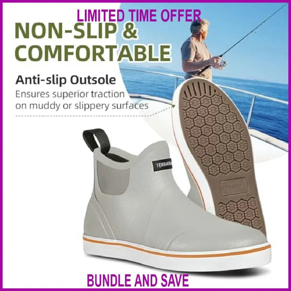 Men's Waterproof Deck Boots Anti-Slip Rubber Fishing Sailing Memory Foam